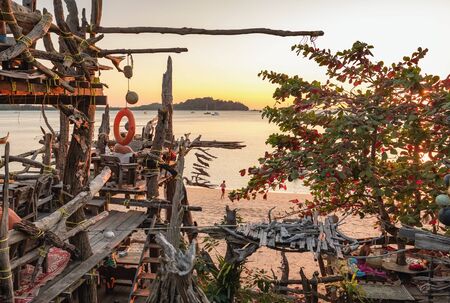 Famous Hippie Bar made from driftwood on Ko Phayam islandのeditorial素材