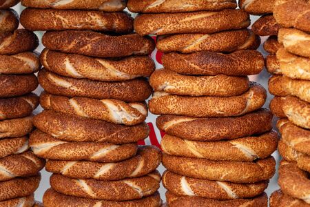 Turkish bagel Simit with sesameの写真素材