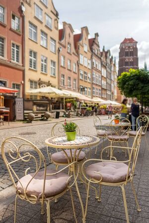 Cozy outdoor cafe in Gdansk old town, Poland.の写真素材