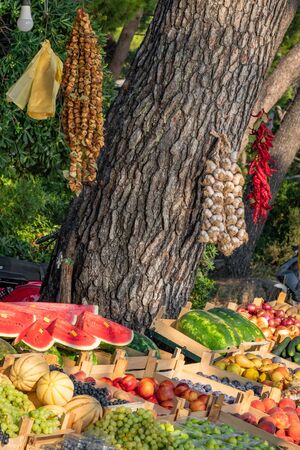 Market stall with fresh fruits and vegetables in Croatiaの写真素材