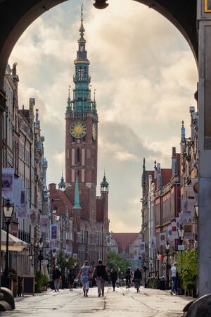 View at main city hall at Long Lane street in the old city of Gdansk, Poland.
