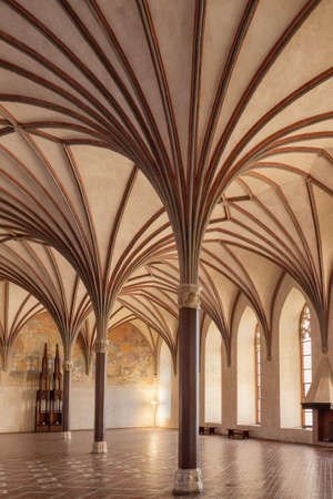 Interior of the Gothic hall of the medieval castle in Malbork, Polandのeditorial素材