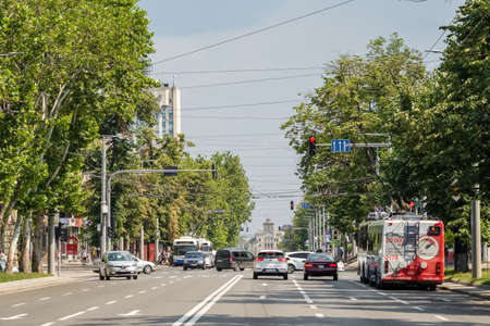 One of the central streets of Chisinau, Moldovaのeditorial素材