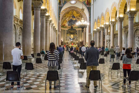 Holy mass in Christian church during the coronavirus pandemic Covid-19.のeditorial素材