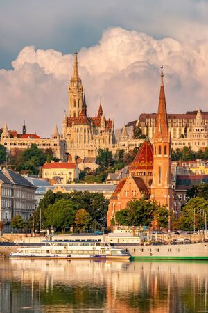 View of Buda side of Budapest at sunsetの写真素材