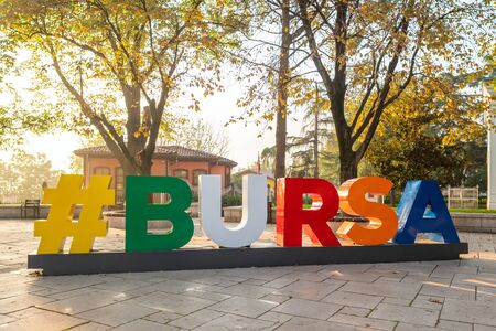 Colorful large letters with hashtag sign in the city of Bursa, Turkeyの写真素材