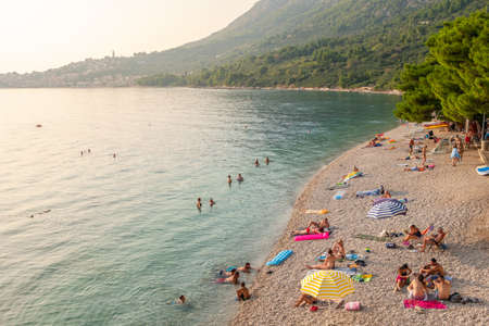 Beautiful beach in Makarska Riviera at sunset, Dalmatia, Croatiaのeditorial素材