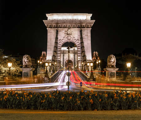Chain bridge on Danube river in Budapest. Hungaryの写真素材