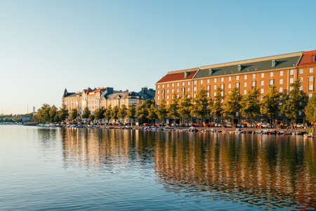 Sunset view of Kaisaniemenlahti bay, in Helsinkiの写真素材