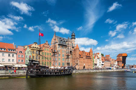 Cityscape of Gdansk old town on the river Motlawa, Polandの写真素材