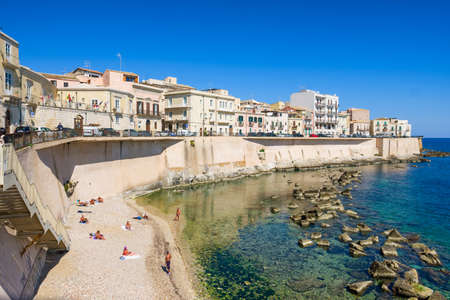 Public beach of Ortygia, the historical part of Syracuse, Sicily, Italyのeditorial素材