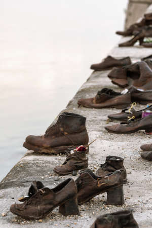Shoes on the Danube Bank memorial in Budapestのeditorial素材
