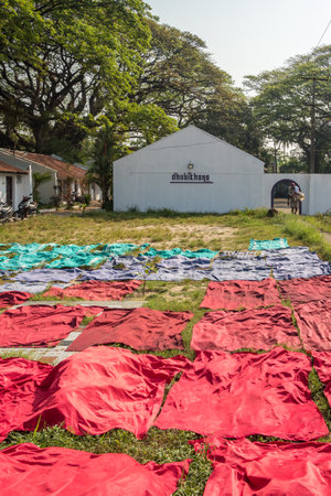 Traditional indian laundry Dhobi Ghat in Fort Kochi, Keralaのeditorial素材