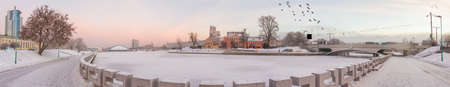 Big panorama of the historical center of Minsk in winter, Belarusの写真素材