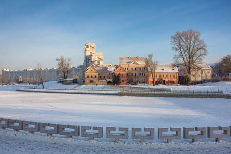 Historical center of Minsk with Traetskae Pradmestse and Svisloch river, Belarusの写真素材