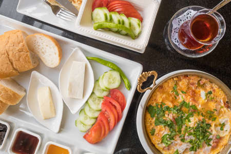 Delicious traditional turkish breakfast on the tableの写真素材