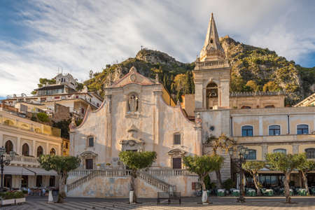 San Giuseppe church on the square Piazza IX Aprile in Taormina, Sicilyの写真素材