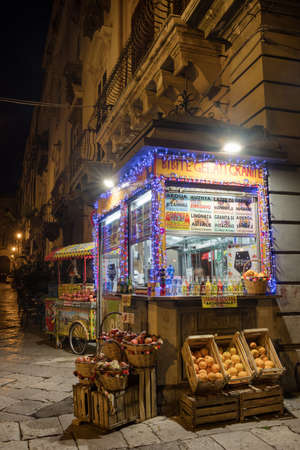 Traditional stall for making fresh fruit juice at streets of Palermo, Sicilyのeditorial素材