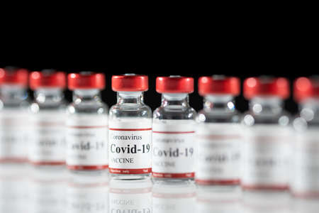 Covid-19 coronavirus vaccine vials close-upの写真素材