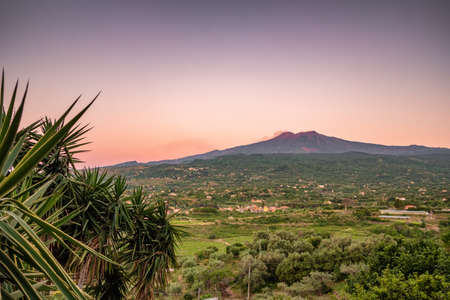 Majestic Etna volcano landscape at dawn in Sicily, Italyの写真素材