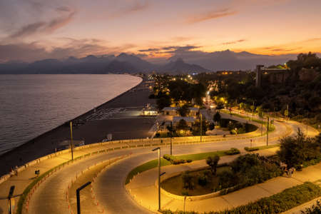 Konyaalti beach, mountains and the Mediterranean sea in Antalya, Turkeyの写真素材