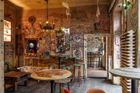 Interior of Szimpla Garden ruin club in Budapest.のeditorial素材