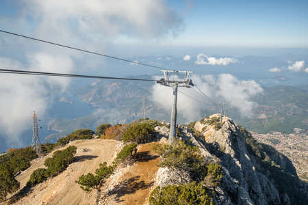 Babadag mountain with cable car to Oludeniz and Fethiye cities in Turkey.の写真素材