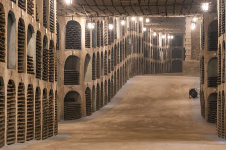 Inside the underground tunnels of Milestii Mici winery, the biggest winery in the worldのeditorial素材