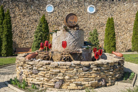 Wine fountain in front of the worlds largest wine cellar in Milestii Mici winery near Chisinau, Moldovaのeditorial素材