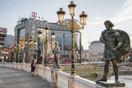 Bronze statues on the Art bridge in Skopje, North Macedoniaのeditorial素材