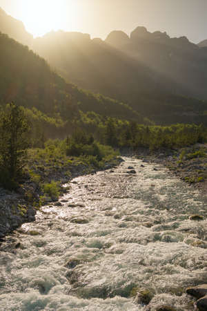Rapid river in natural landscape backgroundの写真素材