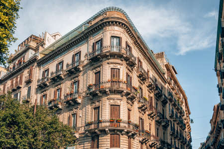 Facade of the beautiful historical building in Palermo, Sicilyの写真素材