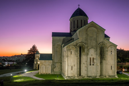 Bagrati Cathedral in Kutaisi at twilight, Georgiaの写真素材