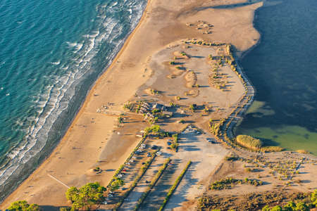 Aerial view of the Iztuzu turtle beach near Dalyan village, Turkeyの写真素材
