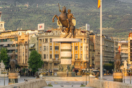 Monument of Alexander the Great Makedonski at the Macedonian Square in Skopje, North Macedoniaのeditorial素材
