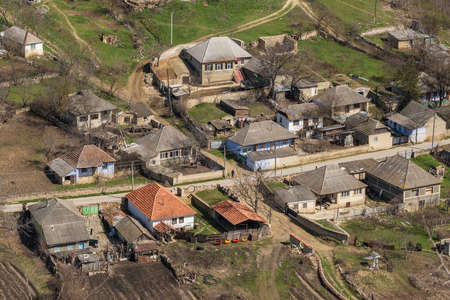 Traditional moldovan village in early spring in Moldova.
