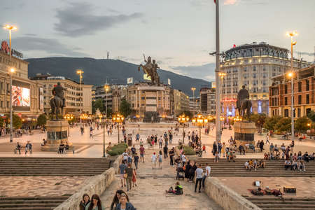 Monument of Alexander the Great Makedonski at the Macedonian Square in Skopje, North Macedonia