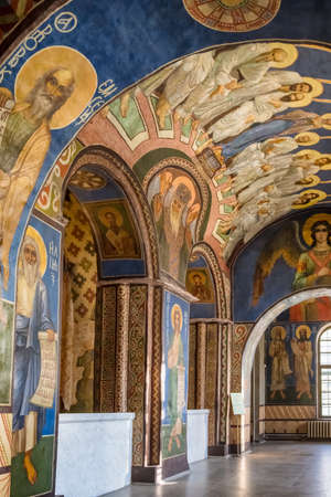 Old christian frescoes inside the Saint Cyrils Monastery church in Kyiv, Ukraineのeditorial素材