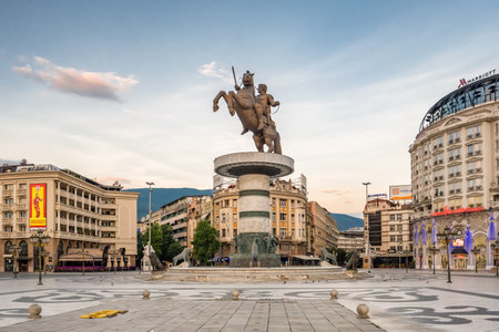 Monument of Alexander the Great Makedonski at the Macedonian Square in the morning.のeditorial素材