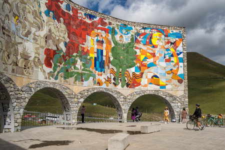 Soviet Russian Georgian friendship monument on Georgian Military Roa in Georgiaのeditorial素材