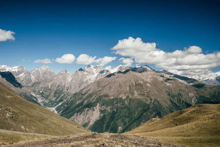 Majestic Caucasus mountains at clear sunny day in Georgiaの写真素材