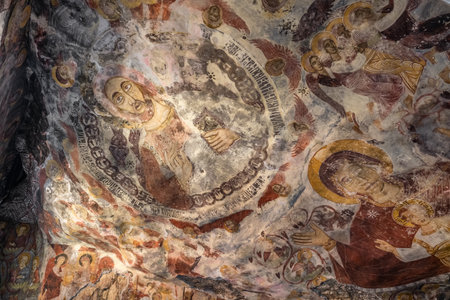 Remains of the old christian frescoes with Jesus Christ in Sumela Monastery, Turkey.