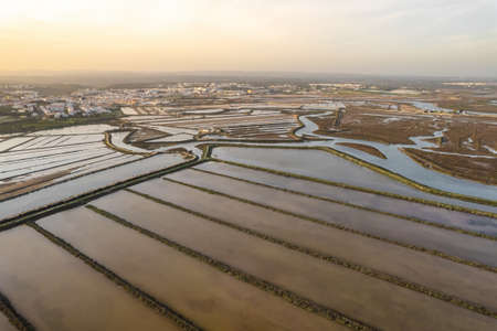 Saline marshes on the Ria Formosa lagoon in Tavira, Algarve region, Portugalの写真素材