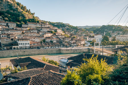 Panorama of the historic city of Berat in Albaniaの写真素材
