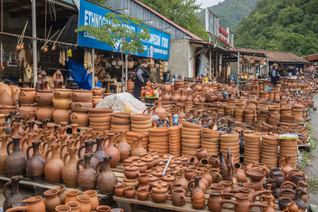 Traditional pottery at street market in Shrosha.