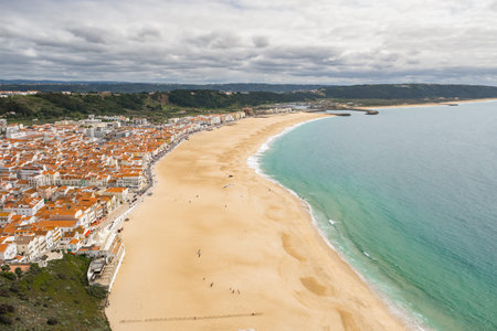 Picturesque Portuguese coast town Nazare, Portugal.の写真素材