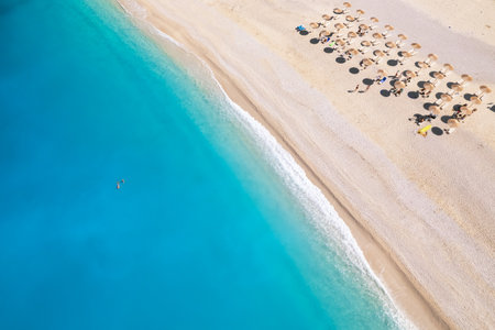 Beautiful Myrtos beach on a sunny summer day on Kefalonia island, Ionian sea, Greeceの写真素材