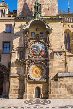Prague Astronomical Clock close-up in the Prague Old Town, Czech Republicの写真素材