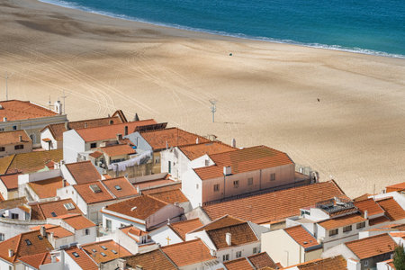 Picturesque Portuguese coast town Nazare, Portugal.の写真素材