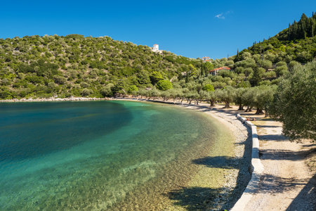 Beautiful Paralia Dexia bay with turquoise sea water on Ithaca island, Greeceの写真素材
